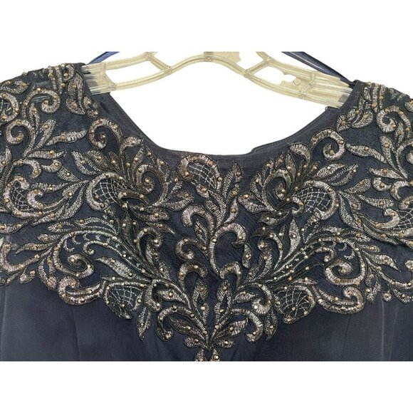 Xscape Dress Womens Size 14 Blue Embroidered Studded Short Sleeve Evening Gown - Picture 4 of 10